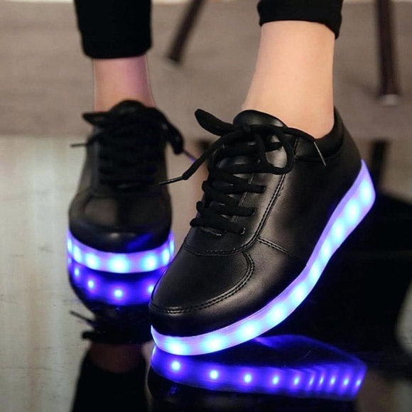 Black Patent Leather Light Up Sneakers LED